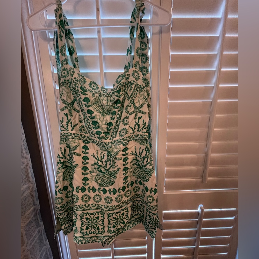 Amanda Uprichard Green and Cream Floral Dress With Built In Shorts